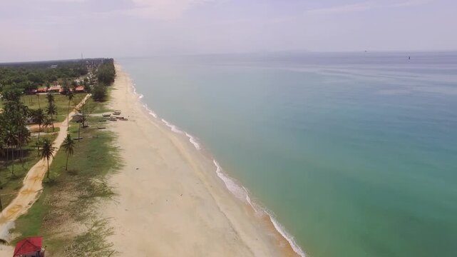 High-angle move to the right, beach at Besut, Terengganu.