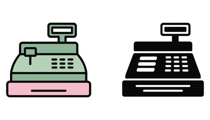 Vintage Cash Register Icon. Retro Store Checkout Machine Illustration