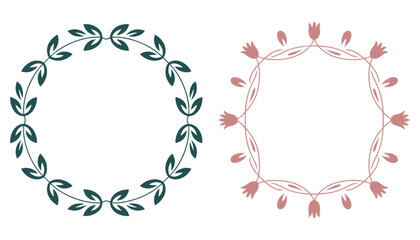 Floral Wreath Frame Vector, Decorative Leaf and Flower Border Design