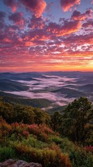 Mountain vista at sunrise, vibrant colors