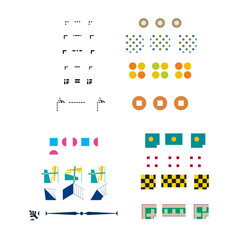 Abstract Shape Pattern: A vibrant and modern geometric pattern with colorful shapes, lines, and dots on a clean backdrop, perfect for design projects and artistic compositions.