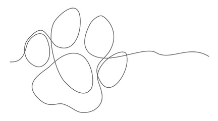 Animal footprint One line drawing on white background