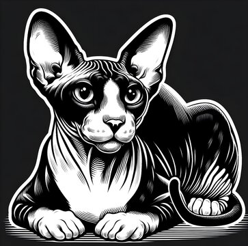black and white cat Sphynx cat vector png svg
