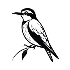 Elegant line art illustration of a bee eater bird perched gracefully on a white background