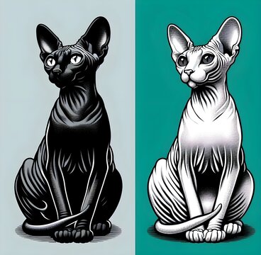 black and white cat colorful cat Sphynx cats vector svg png