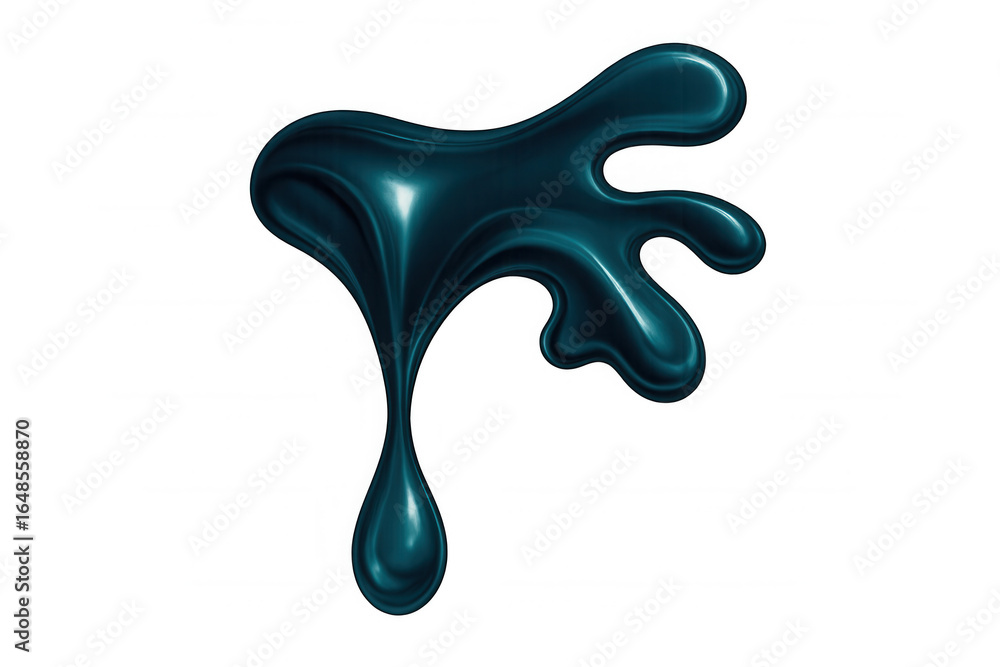 Poster blob of dark blue, viscous liquid dripping down, creating a dynamic and textured visual on a transpa