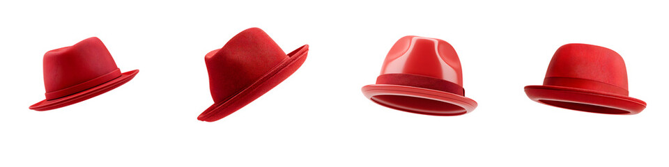 Fototapeta premium Red Fedora Hat Collection: Stylish Fashion Accessory