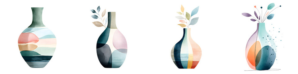 Abstract Vase Collection: Modern Watercolor Art Illustration