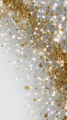 Fototapeta premium Gold glitter confetti cascading on a light gray background