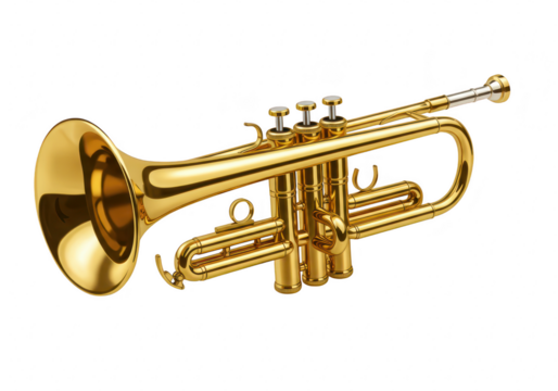 Golden trumpet musical instrument isolated on transparent background