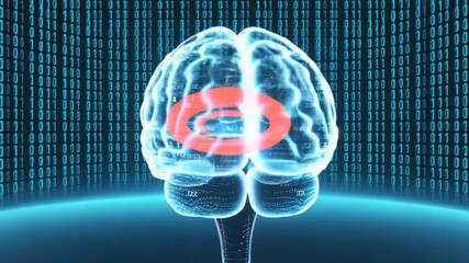 Digital Brain with Binary Code Overlay - Powered by Adobe