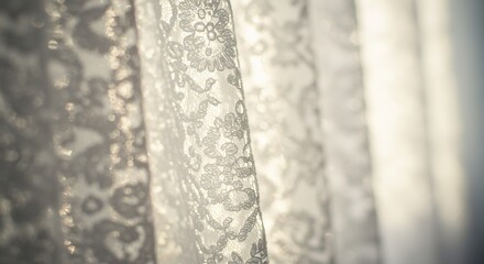 繊細なレースカーテン 柔らかな光 透ける白 優雅な模様 (Sensai na reesu kaaten yawarakana hikari sukeru shiro uyuuna moyou) This translates roughly to: Delicate lace curtain, soft light, translucent white, elegant pattern.