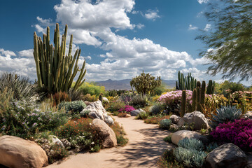 Explore the Majestic Serenity of a Cactus Garden: A Desert Oasis of Nature's Resilience and Beauty in Arid Landscapes, Capturing the Essence of Survival and Tranquility
