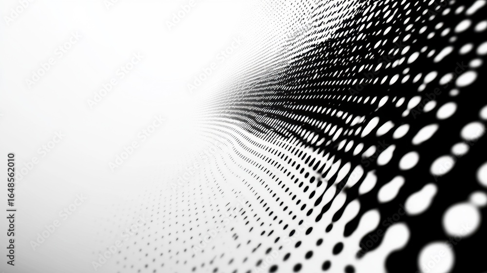 Poster a monochromatic, abstract design featuring a gradient of dots, creating a sense of movement and dept