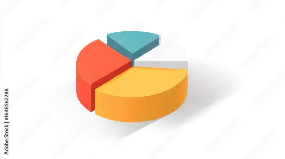 Poster a colorful 3d pie chart showcasing data distribution with four segments in different colors.