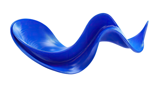 Abstract, flowing, vibrant blue liquid form against black background.  Dynamic, sculpted, and smooth curves