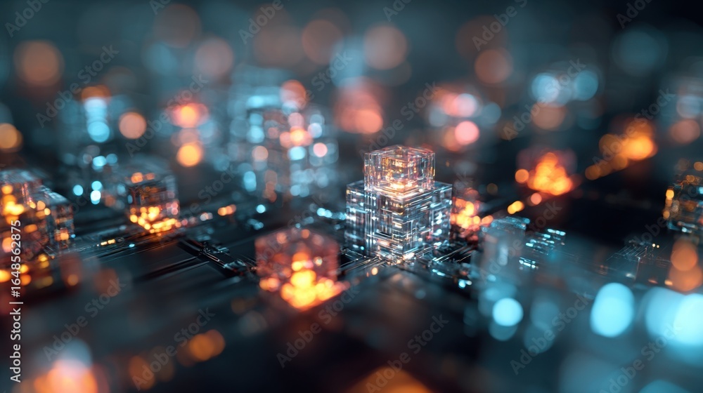 Aufkleber a futuristic abstract image featuring glowing cubes and intricate patterns, suggesting a digital or 