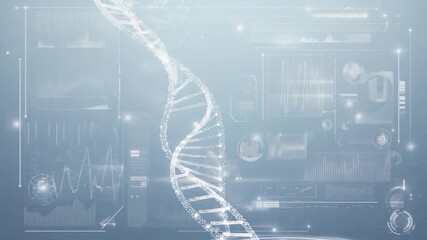 Digital interface with DNA helix and data visualizations - Powered by Adobe