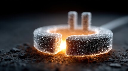 Power button symbol glowing in low-poly wireframe style, representing digital access or startup technology