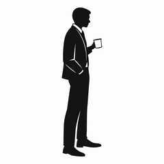Business Figure Standing with Hot Beverage Silhouette