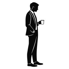 Obraz premium Corporate Male Silhouette Holding Coffee Cup