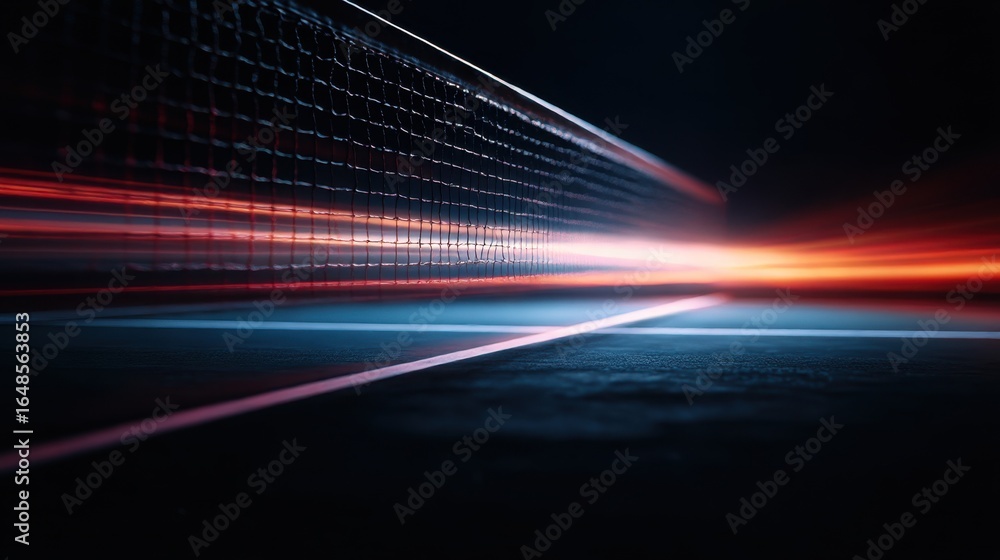 Poster a dynamic image capturing the motion and energy of a ping pong table, with streaks of light emphasiz