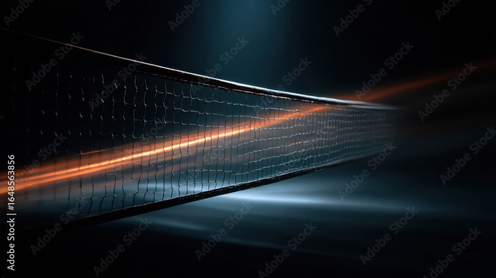 Aufkleber a dynamic image of a tennis net illuminated by dramatic lighting, creating an intense and energetic 