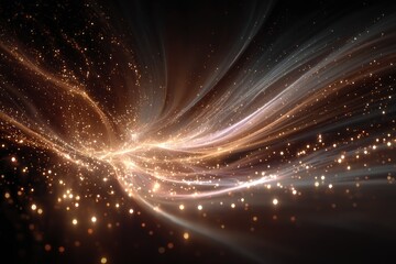 Fototapeta premium Abstract swirling golden and light-gray energy streams against a dark background