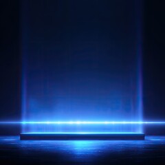 Dark room with a glowing blue platform