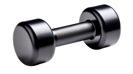 Fitness Gear: A solitary dumbbell rests, inviting the viewer to consider personal fitness, health, and physical activity in a simple studio shot. 