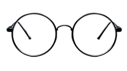 Round Black Metal Eyeglasses with Clear Lenses Isolated, cut out transparent