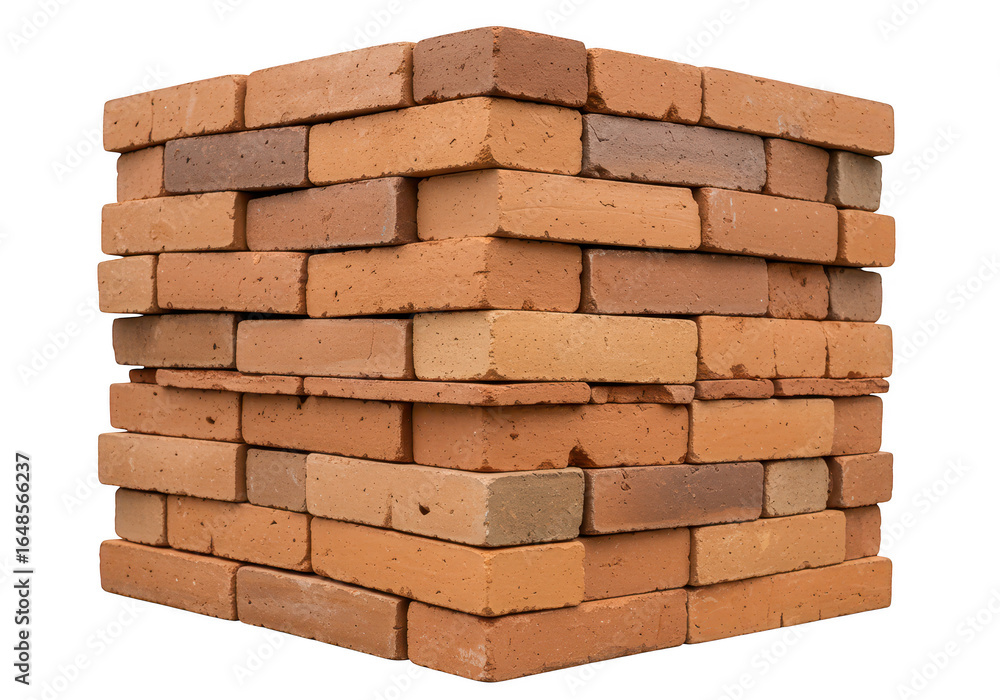 Poster Stack of red bricks isolated on transparent background