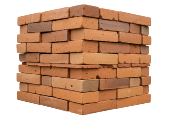 Stack of red bricks isolated on transparent background