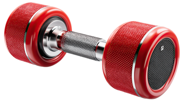 Red Dumbbell: Close-up of a modern, stylish, and vibrant red dumbbell, symbolizing strength, fitness, and healthy lifestyle, ready for workout. - Powered by Adobe