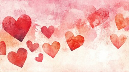 Fototapeta premium Colorful watercolor hearts on abstract background