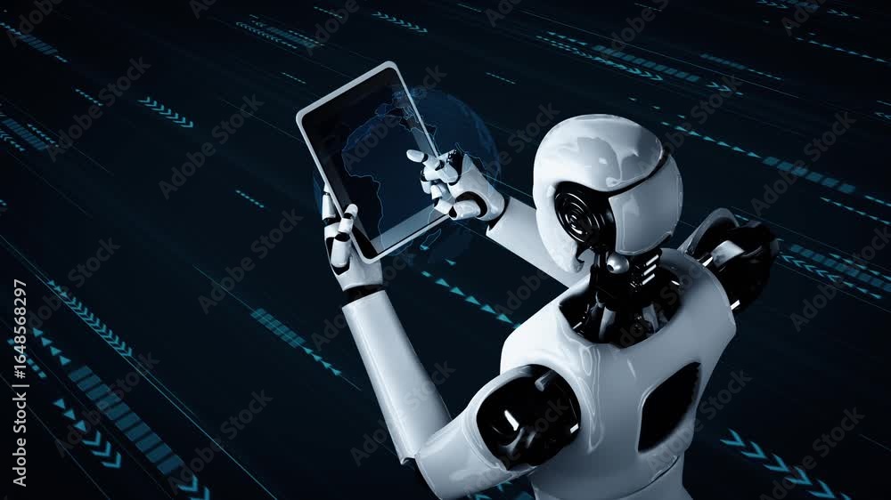 Poster future financial technology controll by ai robot huminoid uses machine learning and artificial intel