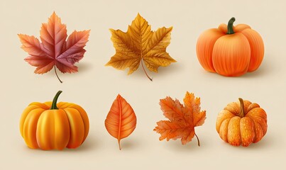 Naklejka premium Autumnal leaves and pumpkins (1)