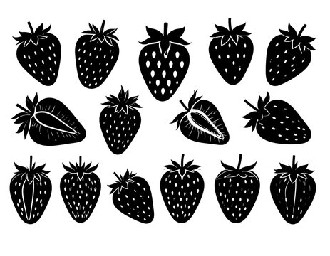 Black and white silhouette strawberries