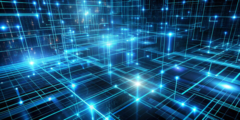 Obraz premium Futuristic digital grid in glowing blue