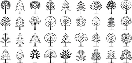 Collection of Black and White Tree Illustrations Perfect for Design Projects and Nature Related Themes