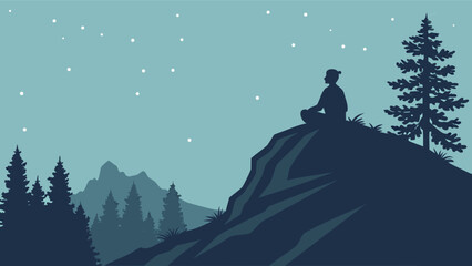  Silhouette of a person meditating on a mountain peak (2).eps