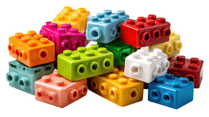 Obraz premium Colorful Toy Blocks: A vibrant assortment of interlocking toy blocks in various bright colors, ready for creative play and construction, stimulating imagination and building skills.