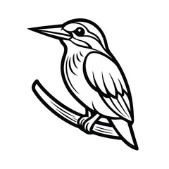 Elegant line art illustration of a common kingfisher bird perched gracefully on a tree branch