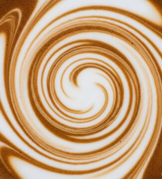 Illustration of latte art on coffee creating a spiral vortex like a whirlpool