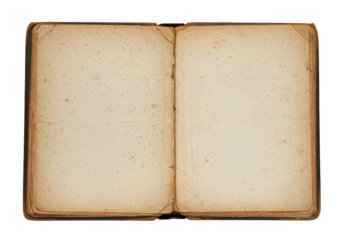Open old book with blank pages isolated on transparent background