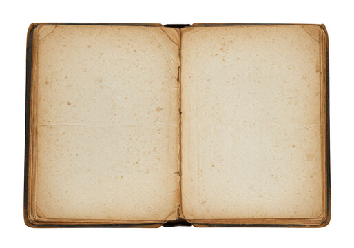 Open old book with blank pages isolated on transparent background