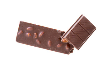 Delicious Chocolate Bar With Almond on White Background