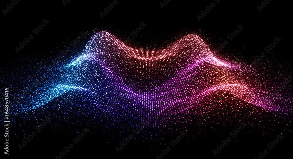 Fototapete dynamic particle waveform with vibrant color gradient: a striking abstract visualization for modern 
