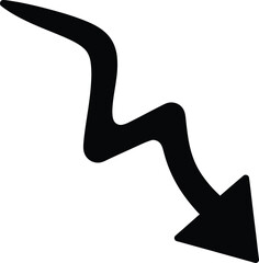 A black zigzag arrow pointing downward, isolated on white background, indicating direction, navigation, or a declining trend in a simple and graphic design