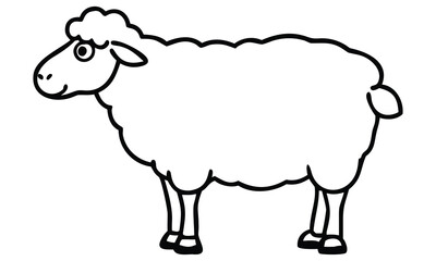 A cute and funny cartoon illustration of a white sheep or lamb with wool, isolated on a white background